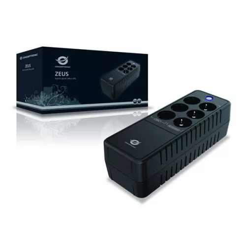 Conceptronic Szünetmentes Elosztósor  650VA - ZEUS05E (6x Schuko, Off line, RJ45 vonalvédelemm, fekete)