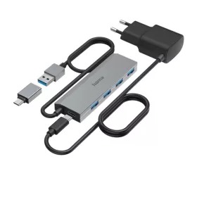   Hama USB HUB - 200138 (4xUSB 3.2, 1xUSB-C 5GB/s, USB-C adapter, tápegység)