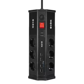   S-Link Túlfeszültségvédő - PRZ03 (3m, 630 Joule, 2xUSB-A, 2xType-C, 2.4A/5V, 6000V, 6db schuko)
