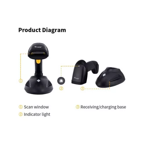 Equip Kézi Vonalkód olvasó - 351025 (1D, lézeres, állvánnyal, vezeték nélküli, nagy hatótáv, fekete)