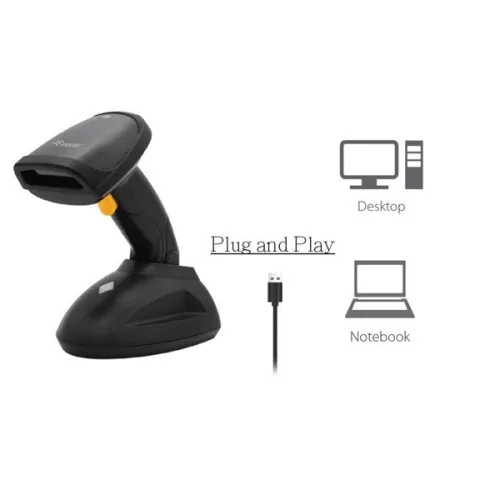 Equip Kézi Vonalkód olvasó - 351025 (1D, lézeres, állvánnyal, vezeték nélküli, nagy hatótáv, fekete)